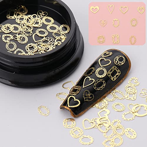 Gold Metal Nail Studs, 3D Nail Art Glitter Flakes Decorations Set, Flowers Leaf Butterfly Geometry Nail Art Design, Nail Art Sequins For Women Girls Manicure Acrylic Nails Supplies, Diy Nail Crafts #TOP2