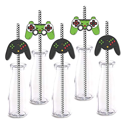Pitillos decorativos de papel para fiesta video juego 24 piezas miniatura 1