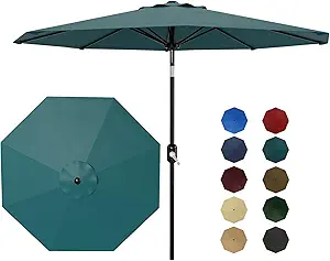 Patio Umbrella 10ft, Table Umbrella Outdoor Patio UV Protection with Crank Lift & Push Button Tilt, 8 Sturdy Ribs for Yard, Deck, Pool - Turquoise