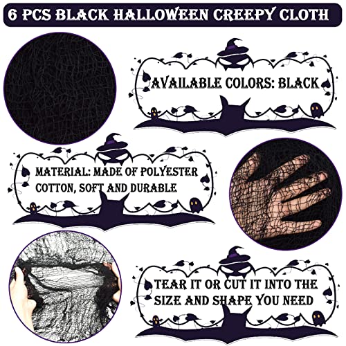 Image of ZeeDix 6 Pack Black Halloween Creepy Cloth 30 x 75 Inch - Halloween Cheesecloth Decoration Spooky Scary Gauze Black Cheese Cloth for Party Supplies Outdoor Yard Home Wall Doorway