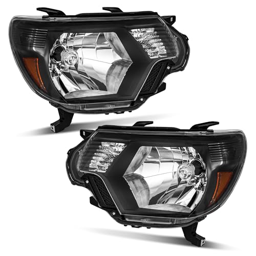 WEELMOTO Replacement Headlights Assembly for 2012-2015 Toyota Tacoma Black Housing Amber Reflector