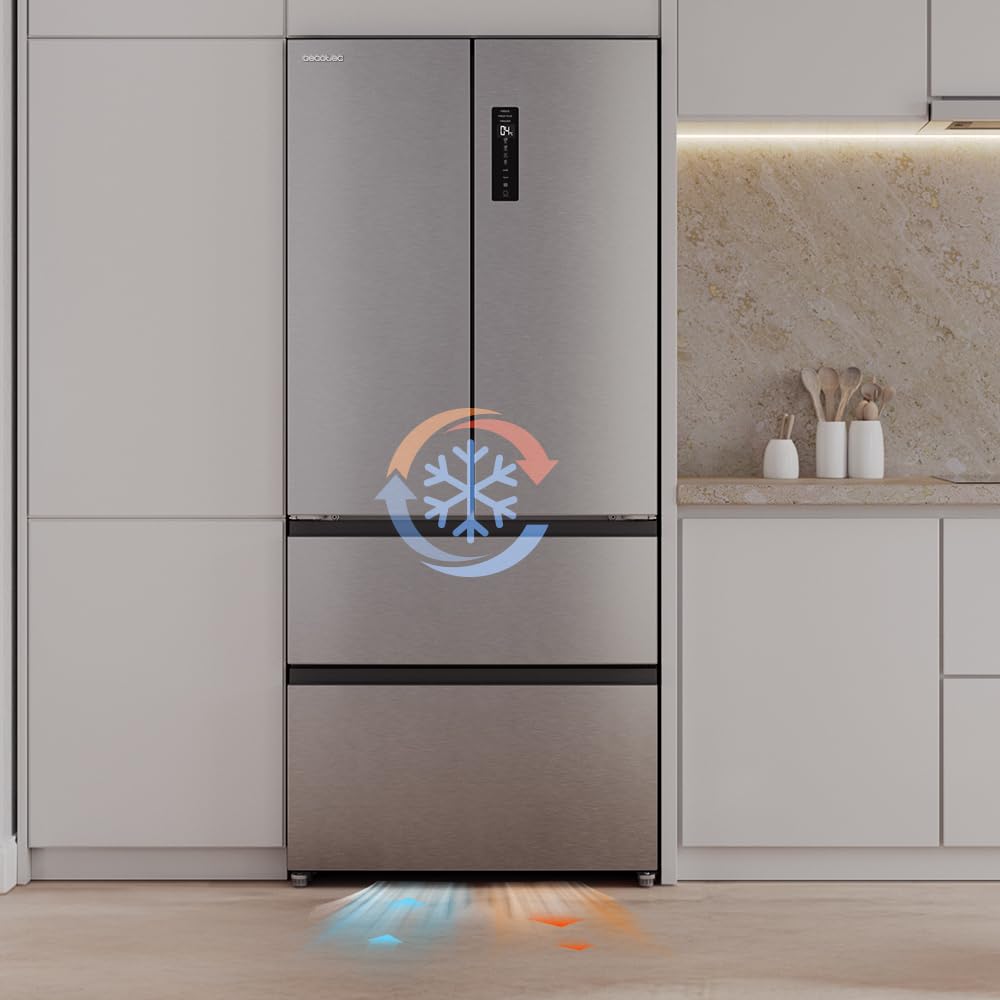 Cecotec Frigorífico Puerta Francesa de 4 Puertas Semi-Integrable Total No Frost Bolero CoolMarket F2D 458 SBI Inox E, 458 Litros, Alto 189 cm y 83 cm Ancho, MetalFlexCooling, Compresor Inverter
