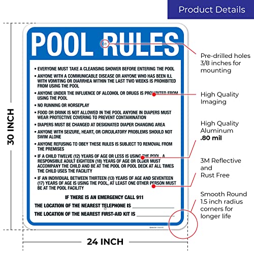 Cartel de reglas para piscina Washington aluminio 24x30 miniatura 3