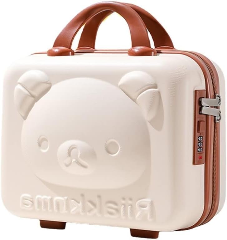 Portable Mini 14Inch Cosmetic Case Cartoon Bear Storage Box Lightweight Password Lock, Hand Luggage Storage Bag with Zipper Clip-on Function, Water Proof Cosmetic Travel Case for Wome, Girls-image-8
