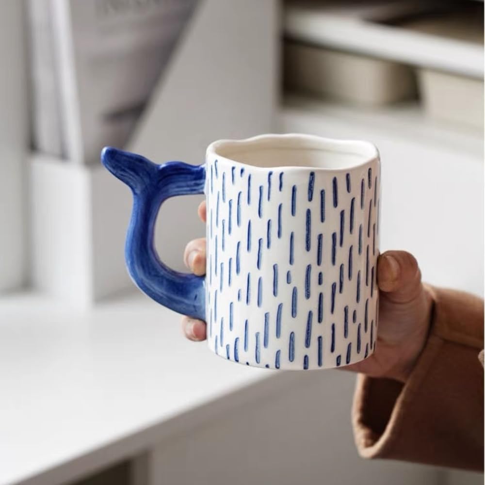Keramiktasse mit niedlichem Walmotiv, handbemalt, Unterglasur, für Paare, personalisierbar, für Frühstück, Haferflocken, Milch, Wasserbecher