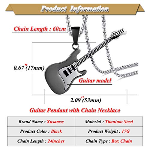 Xusamss Punk Stainless Steel Guitar Music Pendant Necklace,24inches Link Chain2