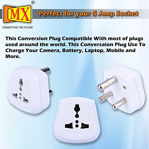 Image of MX 5A to 15A Converter Plug | 3-Pin Universal Adapter | Heavy-Duty Power Converter Socket | Universal Socket Plug (15 AMP to 5 AMP 3 Pin Conversion Plug, Pack of 5)