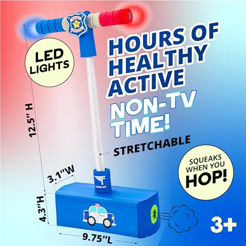 Image of Flybar My First Foam Pogo Jumper for Kids Fun and Safe Pogo Stick for Toddlers, Durable Foam and Bungee Jumper for Ages 3 and up, Supports up to 250lbs (Blue Police) (Pack of 6)
