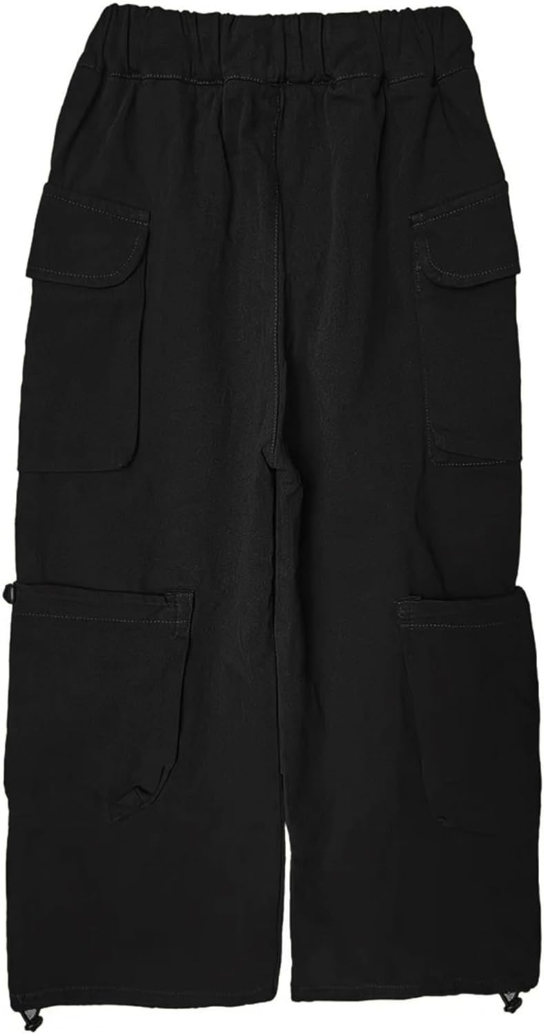 Girls Vintage Multiple Pockets Cargo Pants Wide-Leg Casual Straight Streetwear, 6-14 Years - Image 5
