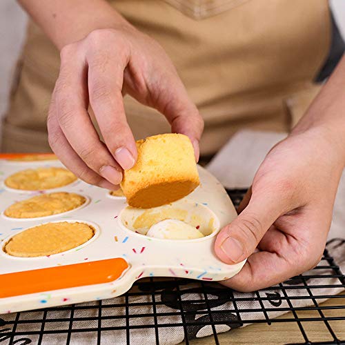 12 Grids Silicone Cake Mold Muffin Chocolate Pastry Baking Tray with Grips Non Stick Cupcake Pan Manual Kitchen Baking Maker for Party Festival, Dishwasher/Microwave/Oven Safe