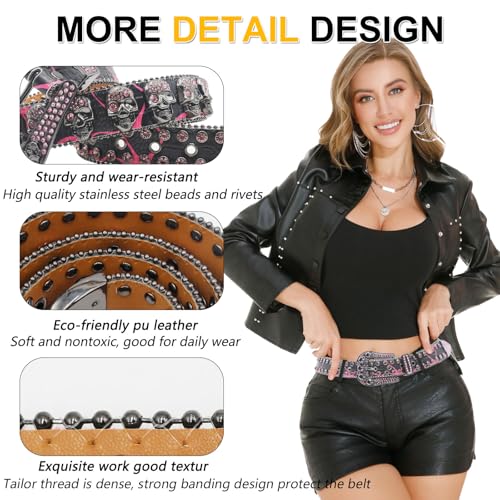 Rhinestone Skull Belt Skull Studded Belt Men Women Bling Punk Belts Y2k Rhinestone Western Cowgirl Belts4