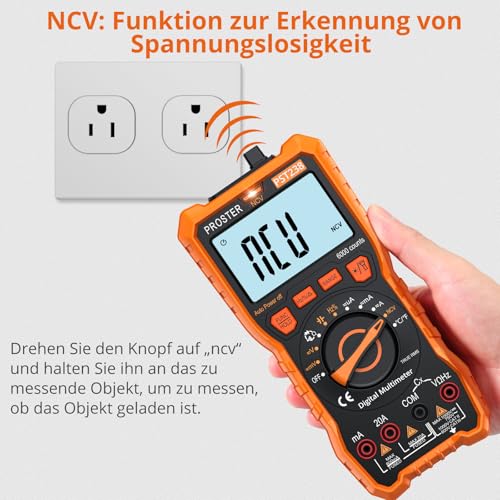 Proster Digitales Multimeter 6000 Zähler TRMS Auto Range NCV Detektor DC/AC Spannungsstrom...