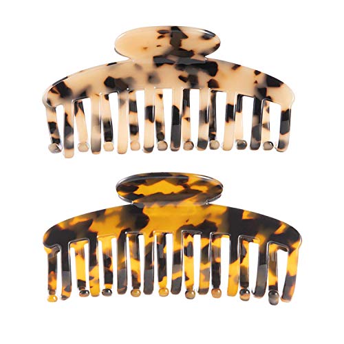 CuBalia Big Claw Hair Clips 3.8 Inch Tortoise Banana Hair Clips for Women Girls French Design Celluloid Leopard Print Barrettes Strong Hold Hair Clips for Thin Thick Hair, 2 Color Available (2 Packs)