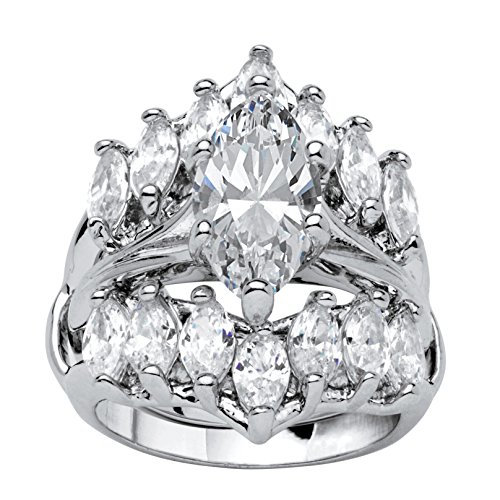 Palm Beach Jewelry Silver Tone Marquise Cut Cubic Zirconia Jacket Bridal Ring Set Size 5