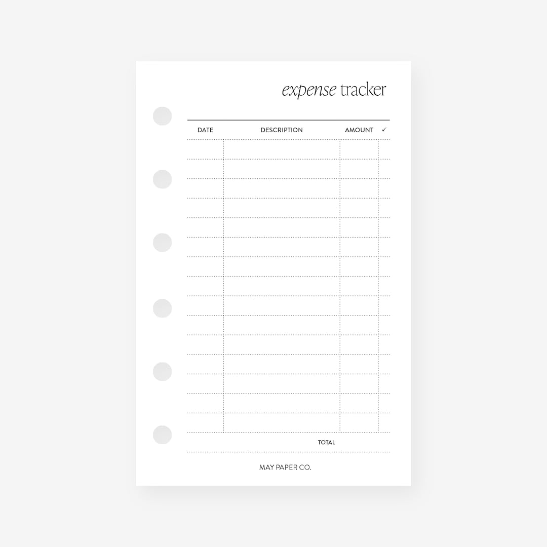 May Paper Co. Pocket Expense Tracker Planner Insert Agenda Refill for Pocket size 6 Ring Binder 3.2 x 5, White