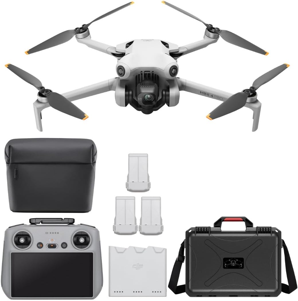 DJI Mini 4 Pro Quadcopter Drone Fly More Combo Plus with RC 2 Controller- 4K Ultra HD Video Capture - Intelligent Flight Modes for Aerial Enthusiasts Bundle with Waterproof Hard Case (2 Items)