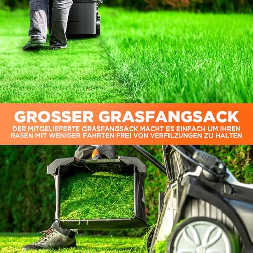 Litheli Akku Rasenmäher, 2 x 20V, 38cm Schnittbreite, Brushless, bis 300 m², 40L Fangkorb, 25-75 mm Schnitthöhe, Rasenmäher Akku inkl. 2 x 4,0 Ah Akkus 6