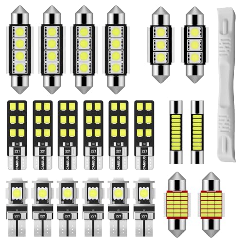 EYPINS 22 Pcs Bombillas Luz LED Interior Coche 6000K, 12 Luces T10,10 Luces de Doble Base y una Palanca,Plug and Play, para Luz de Mapa Interior,Techo,Matrícula,Estacionamiento y etc