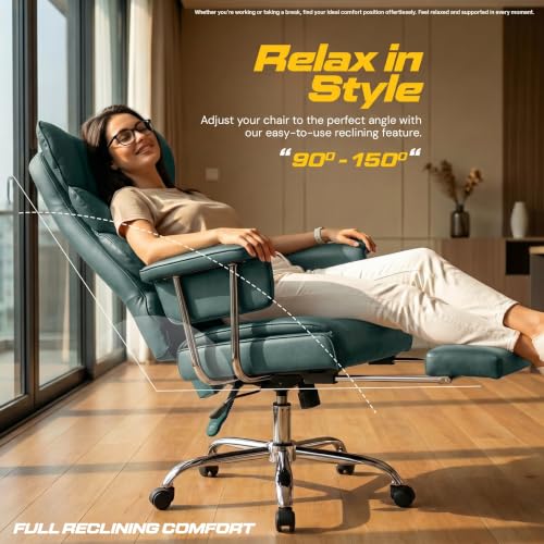 Image of DROGO Monarch-X Massage Office Chair with Vibration & Heat | Big and Tall Ergonomic Executive Computer Chair with PU Leather & 150Reclining | Gaming Chair with Spacious Cushion Seat & Footrest (Green)
