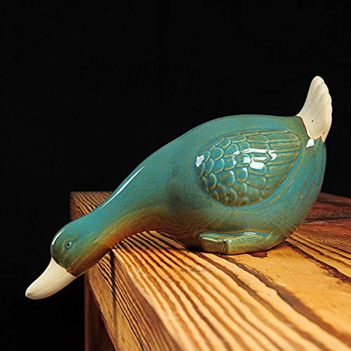 Statue canard en céramique bleu : mini figurine créative de table pour salon et étagère