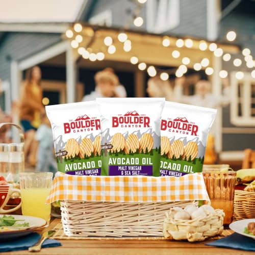 Image of Boulder Canyon Avocado Oil Malt Vinegar & Sea Salt Canyon Cut Kettle Style Potato Chips, 5.25 oz. - Pack of 12