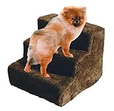FRISKY FRIENDS Pet Stairs Dog Steps 3 Step Ladder Fleece Covered Staircase Indoor Ramp Kitten Cat Puppy (Browen)