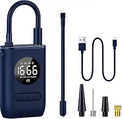 Calibrador Compressor Bomba De Ar Portátil Digital Mini Com Lanterna LED para Encher Pneus de Carro, Moto, Bike, Bicicleta, Bola e Piscina Inflável (Azul)