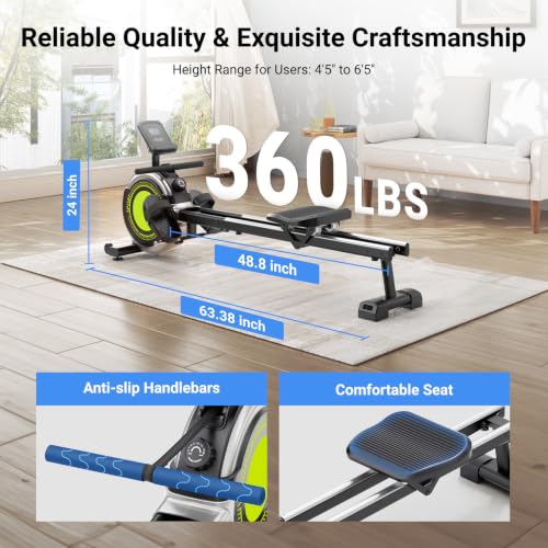 Image of Dripex Rowing Machines for Home, Upgraded Rowing Machine Magnetic Rower, Max 360 LBS, 16 Levels of Workout Resistance, Dual Slide Rail, App Compatible, LCD Monitor, Row Machine for Gym Exercise