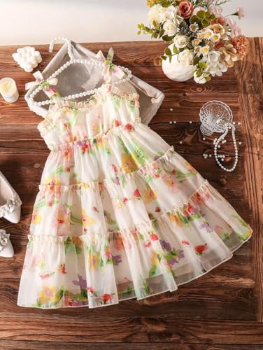 Image of Buy & Try Girls Printed Georgette Frock, Sleeveless Summer Dress, Lightweight Knee Length Baby Girl Dress, Casual Outfit, Soft Comfortable Fabric, Stylish Kids Wear