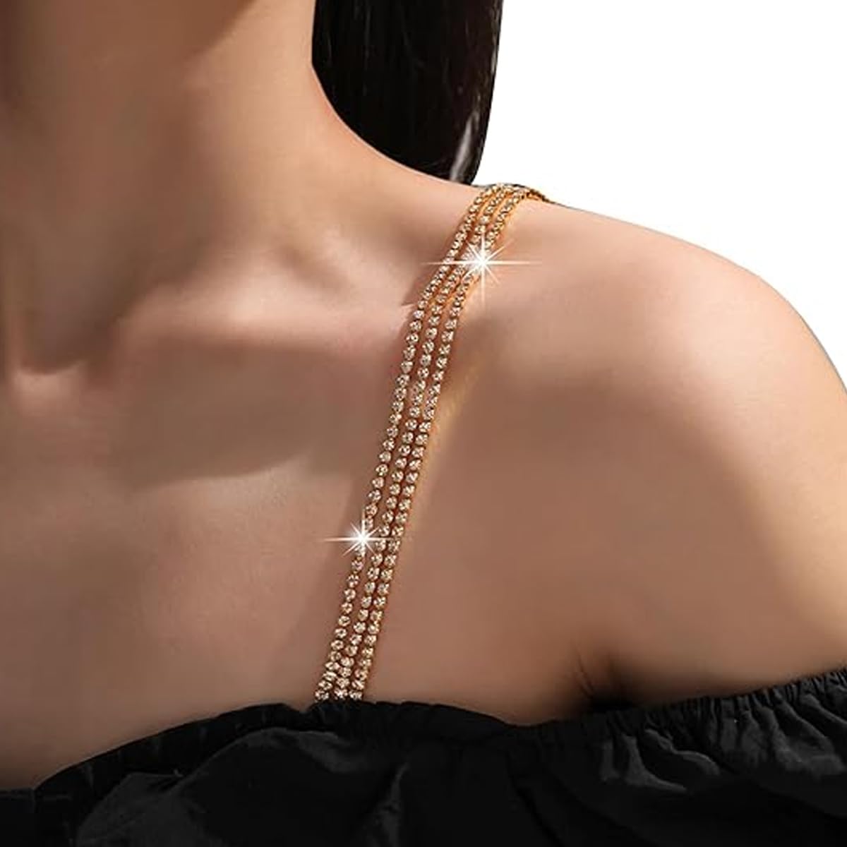 2 Pcs Adjustable Rhinestone Bra Straps for Women, Three-row Rhinestone | Non-Slip Bling Shoulder Straps | Sexy Crystal Dress Accessories | Replacement for Wedding,Party Outfits