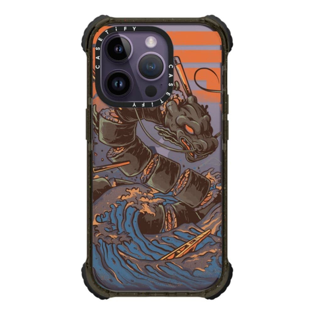 CASETiFY Ultra Impact iPhone 14 Pro Case [5X Military Grade Drop Tested / 11.5ft Drop Protection] - Great Sushi Dragon - Clear Black