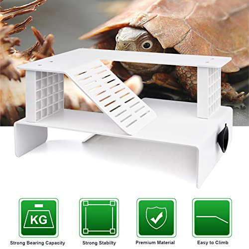 WEAVERBIRD Turtle Basking Platform, Turtle Tank Platform Aquarium Animal Sink Wharf, Double Decker Reptile Habitat, Climbing Shelf Turtle Tank Dock Floating Decor, Floating Turtle Dock, White - Thumbnail 7