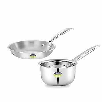 PRINGLE Cookeasy Stainless Steel 2pc Cookware Set with 3 ply clad Construction Bottom , 1pc 16cm Saucepan and 1pc 22cm Fry Pan for Home & Kitchen