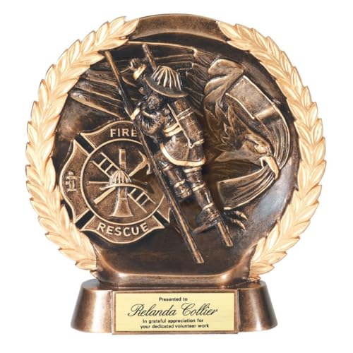 Same Day Awards High Relief Firefighter Trophy with Laurel Wreath Design - Custom Engraved Fire...