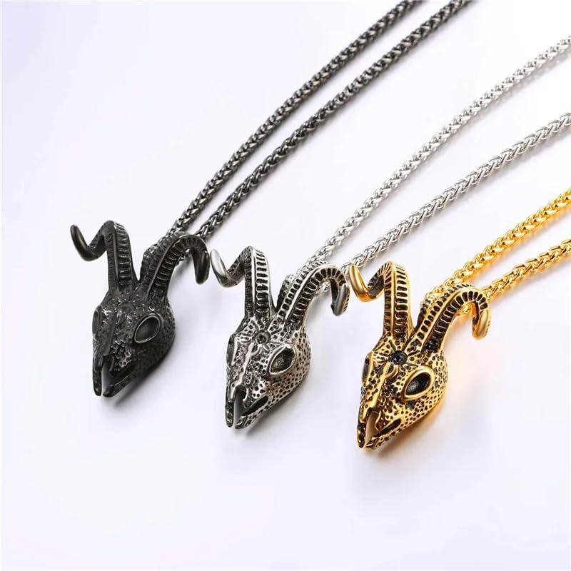 Collier crâne homme argent véritable qui ne noircit pas pendentif chèvre durable - 2