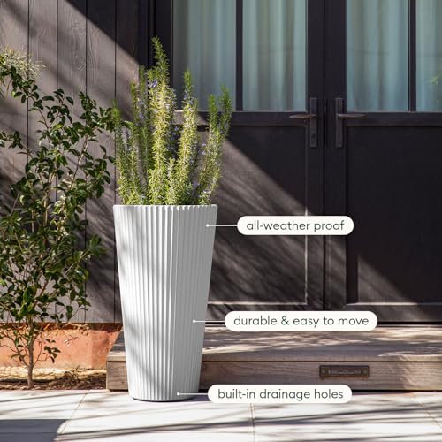 Image of Veradek Demi Series Tall Planter - Tall Tapered Outdoor Planter with Shelf