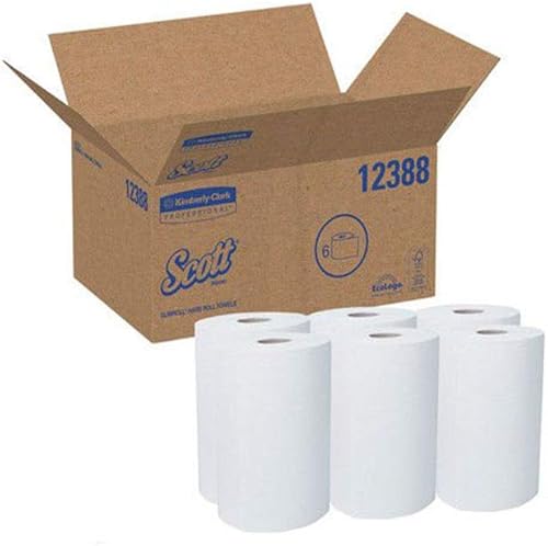 Scott 12388 Slimroll - Toallas de rollo duro, bolsillos de absorción, 8 pulgadas x 580 pies, color blanco, 6 rollos/caja
