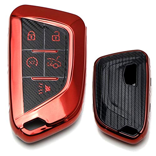 Image of iJDMTOY Red Chrome Finish Full Coverage TPU Key Fob Protective Case Compatible with 2020-up Cadillac CT5 CT6 XTS XT4 XT5 ATS, etc
