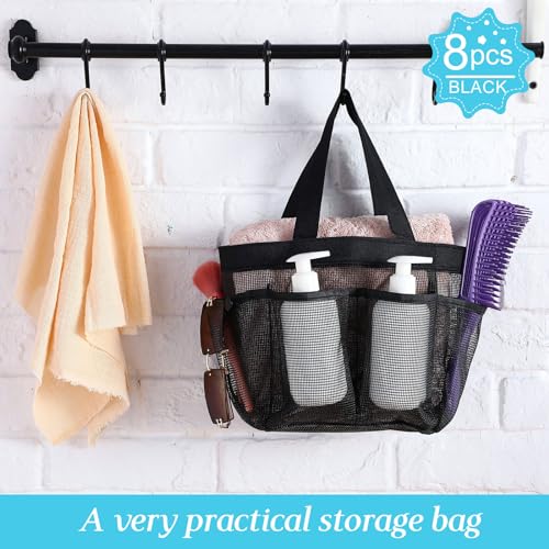 8-Packs-Mesh-Shower-Caddy-Portable-Large-Shower-Caddy-Dorm-with-8-Pockets-and-Handles-Quick-Dry-Shower-Bags-Hanging-Bath-Bag-Dorm-Room-College-Essentials-for-Bathroom-Gym-Camp-Black