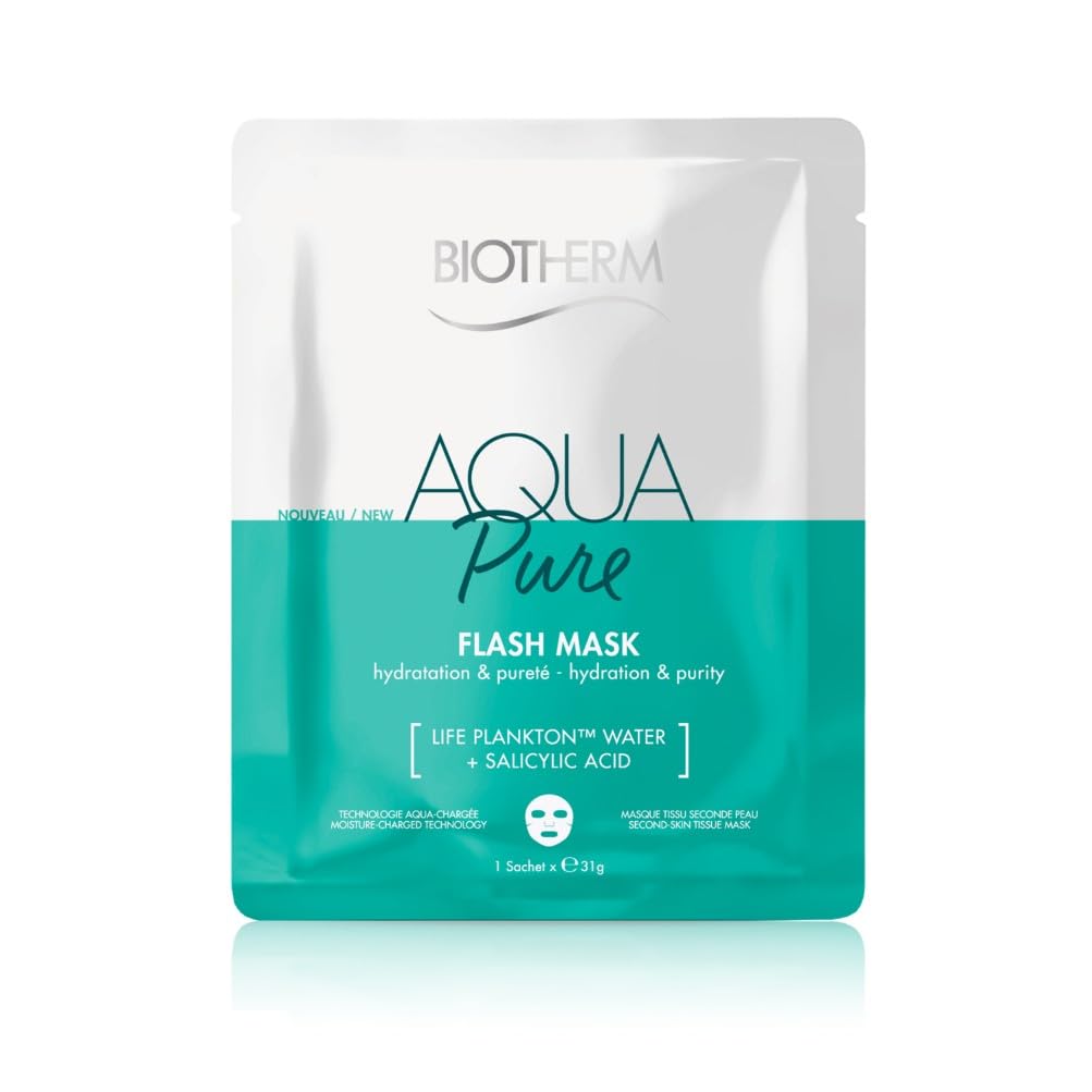 Biotherm, Aqua Pure Flash Mask, Instant Hydration & Purity Tissue Mask, Deep Moisturizes & Purifies Skin, Enriched with Salicylic Acid & Biotech Plankton, All Skin Types