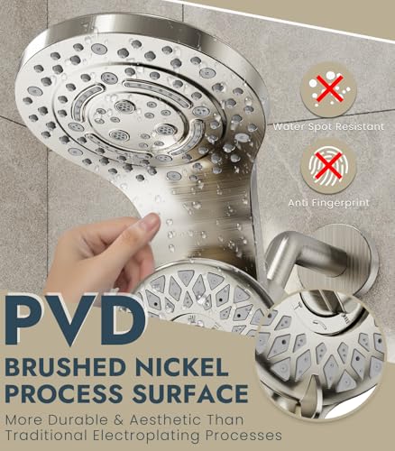 Ducha tipo lluvia con cabezal de mano, ducha dual con 13 funciones de alta presión, combo 2 en 1 con manguera de 72 pulgadas, acabado níquel cepillado miniatura 3