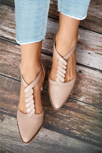 Image of Coutgo Womens Block Chunky Heels T Strap Pointed Toe Work Dress Shoes