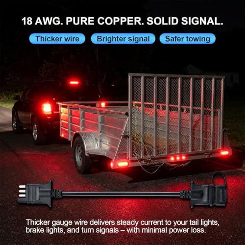 Image of 12-Inch 4-Pin Trailer Connector - 18 AWG Heavy Duty Shielded 4-Way Flat Trailer Light Extension Cable, 1-Foot Quick Bridge Connection with Waterproof Cap, Thick Rugged Copper Tail Light Wiring Harness