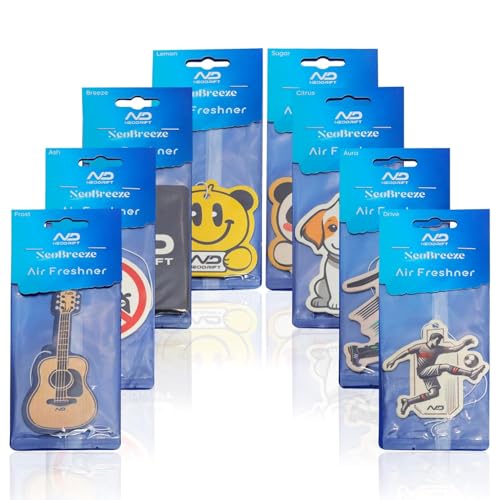 Image of NEODRIFT 'NeoBreeze' Car Perfume Air Freshener Cards | Family Pack - Set of 16 (2 Pieces Each: Lemon, Breeze, Citrus, Sugar, Frost, Drive, Aura, Ash) & Long-Lasting Fragrance