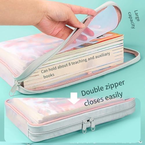 Image of A4 Mesh Zipper File Folder Organizer with 3-Layer Separation - Dustproof Document Bag with Label Pocket, Lightweight Portable Pouch for Office, School, Students (Random Color Set of 2)