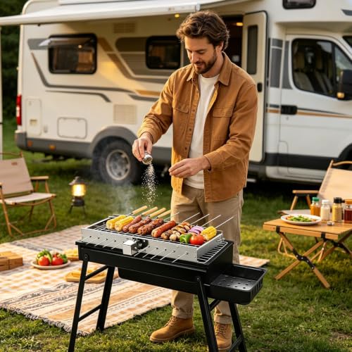 Parrilla de cocción rotativa automática con pinchos regulables para tus acampadas 3