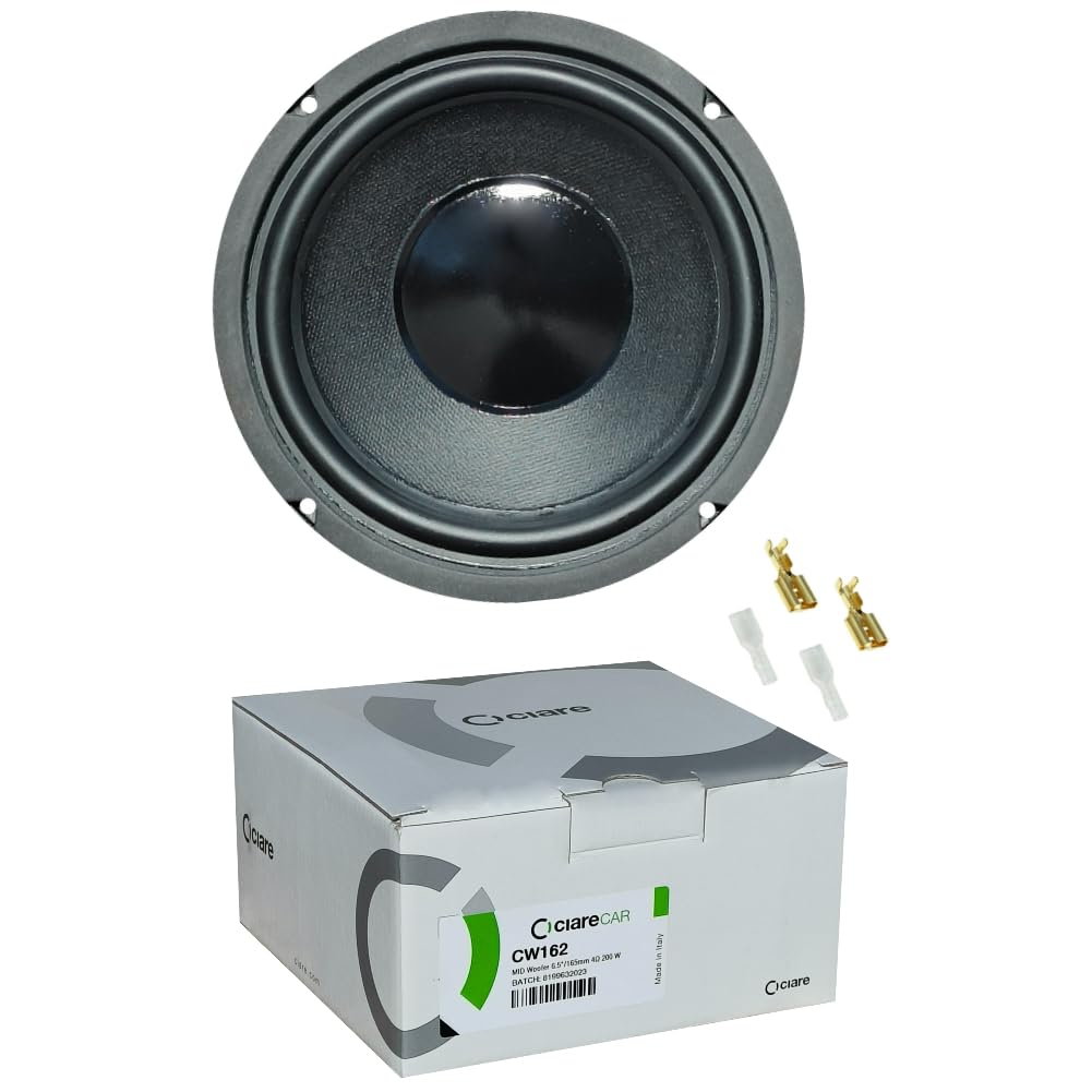 1 CIARE CW162 mid woofer da 16,5 cm 165 mm 6,5" di diametro, da 90 watt rms e 200 watt max, impedenza 4 ohm, 91 db, sospensione in gomma, per auto, 1 pezzo + faston di montaggio