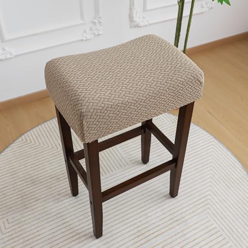 Image of Waterproof Bar Stool Covers Set of 2 Rectangle Camel Jacquard Stretchable Backless Barstool Seat Cover Counter Bar Stool Slipcovers Washable