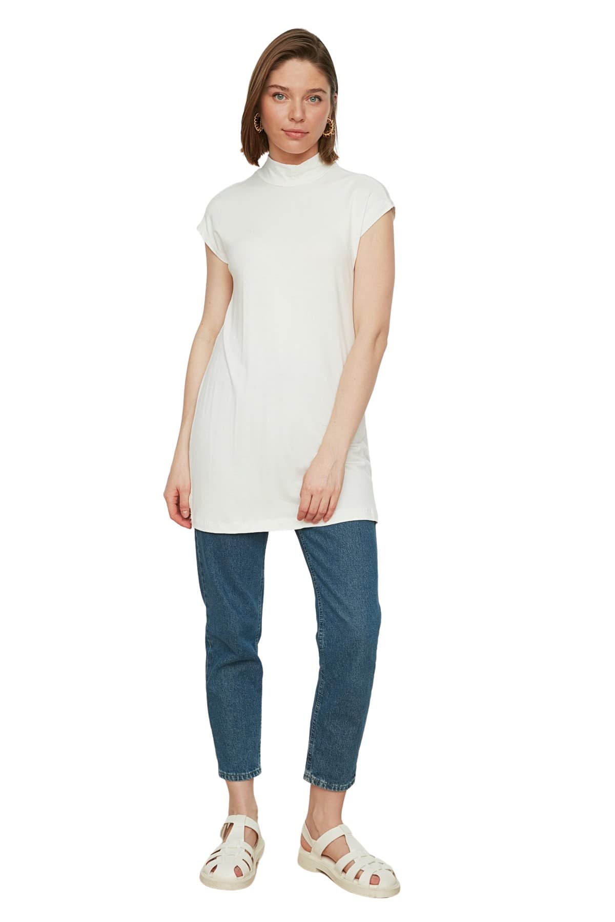 Trendyol Women Modest Fitted Basic Turtleneck Knit Modest Tunics White