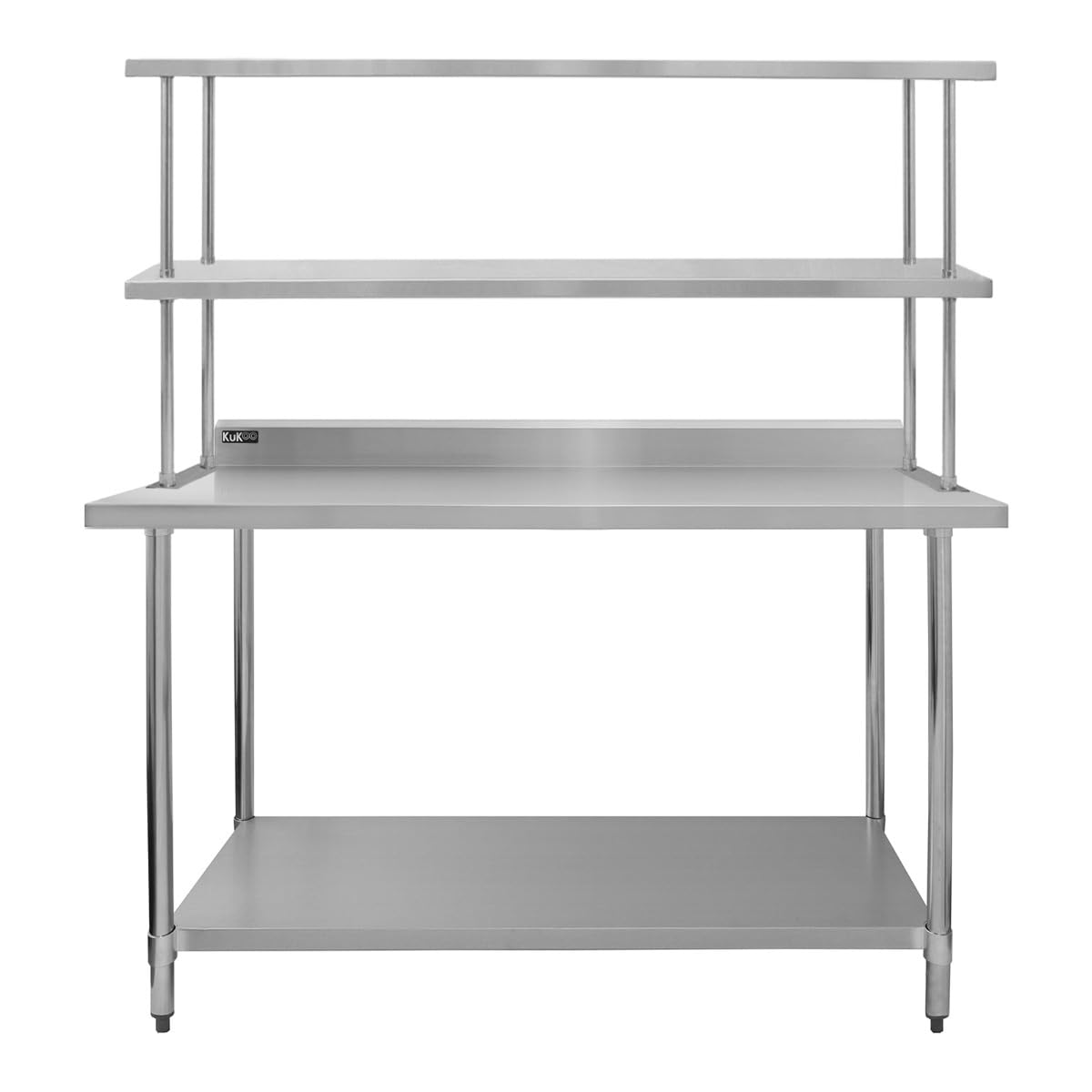 KuKoo 5ft Stainless Steel Commercial Home Preparation Work-table With Double Over-Shelf Work Bench Heavy Duty Prep-table 450kg Capacity